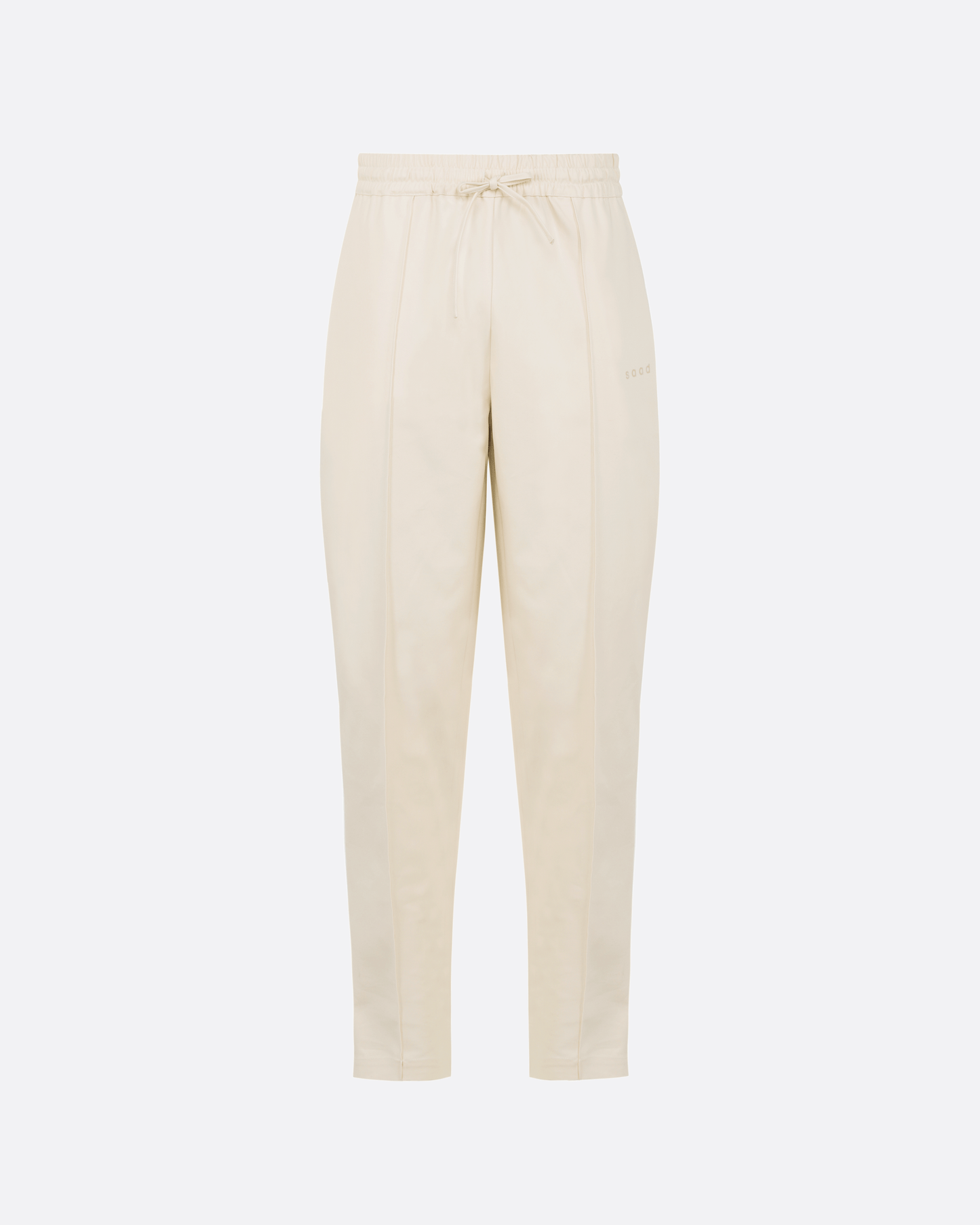 Pantalon beige avec pli sur le devant et taille élastique à cordon de serrage