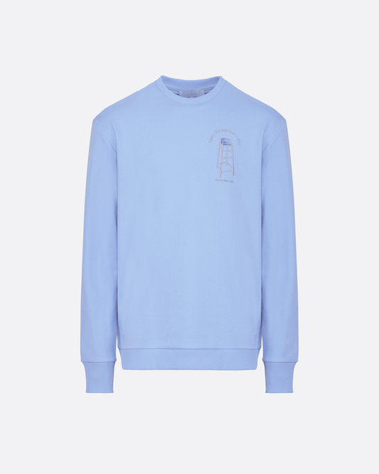 Sweatshirt bleu avec motif chaise de surveillance brodé côté coeur
